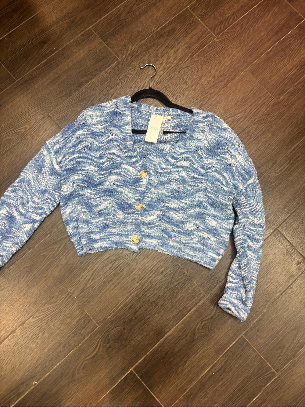 Blue Marled Cropped Button-Front Sweater